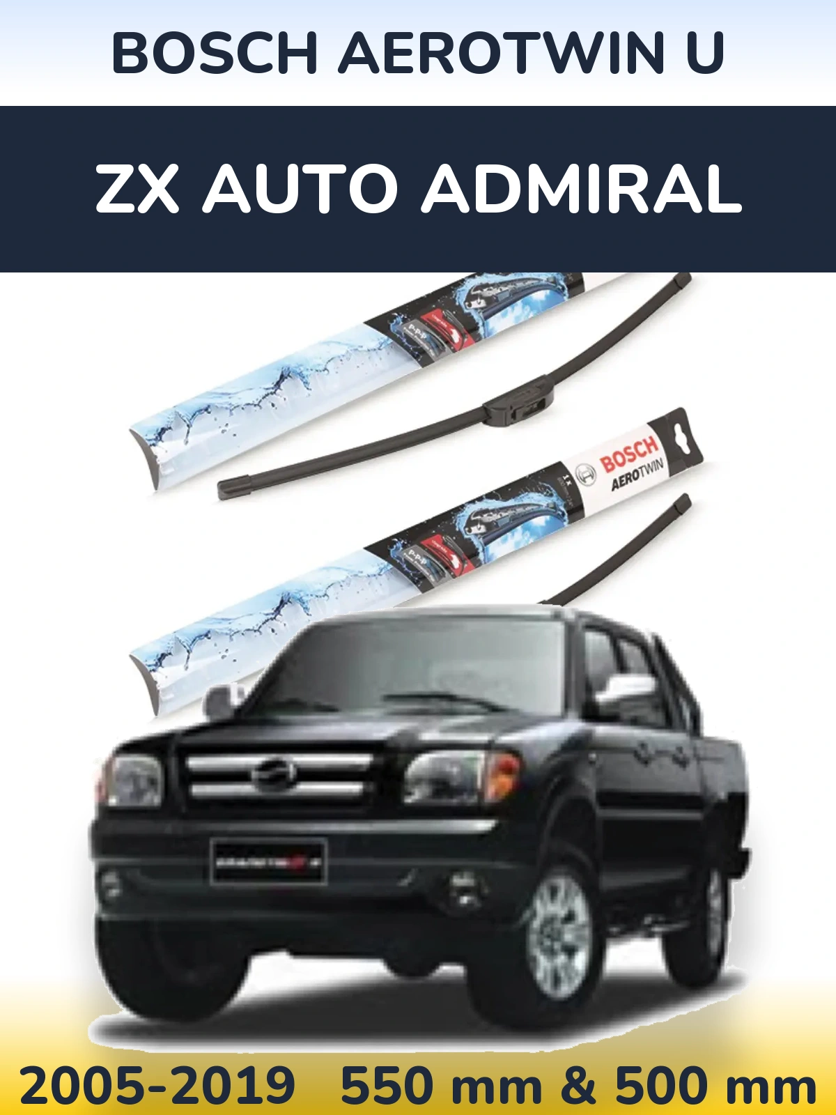 Sada předních stěračů BOSCH AeroTwin U 550 a 500 mm pro ZX Auto Admiral 2005-2019