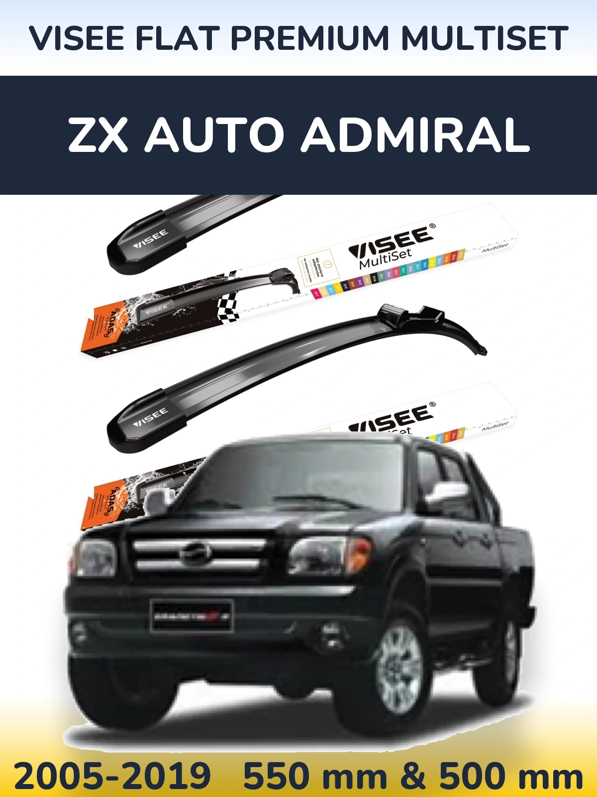 Sada předních stěračů VISEE FLAT PREMIUM MultiSet 550 a 500 mm pro ZX Auto Admiral 2005-2019