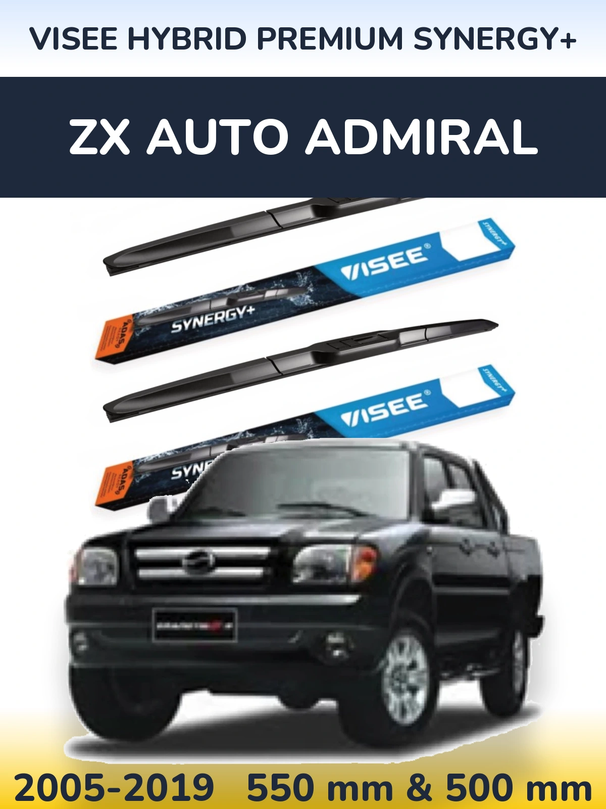 Sada předních stěračů VISEE HYBRID PREMIUM SYNERGY+ 550 a 500 mm pro ZX Auto Admiral 2005-2019