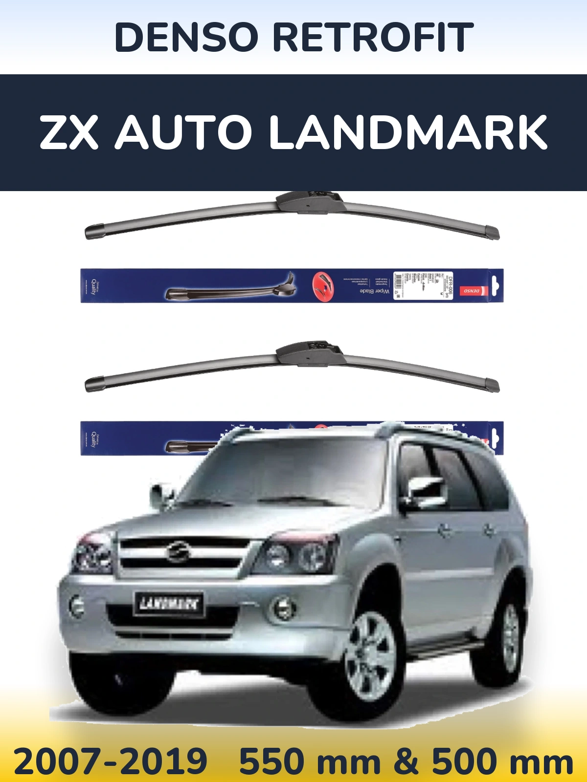 Sada předních stěračů Denso Retrofit 550 a 500 mm pro ZX Auto Landmark 2007-2019