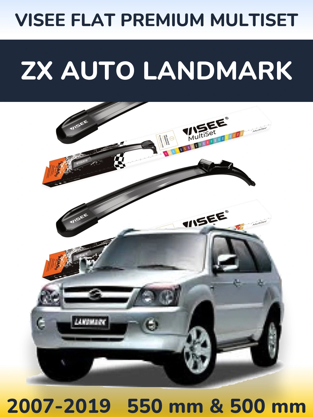 Sada předních stěračů VISEE FLAT PREMIUM MultiSet 550 a 500 mm pro ZX Auto Landmark 2007-2019