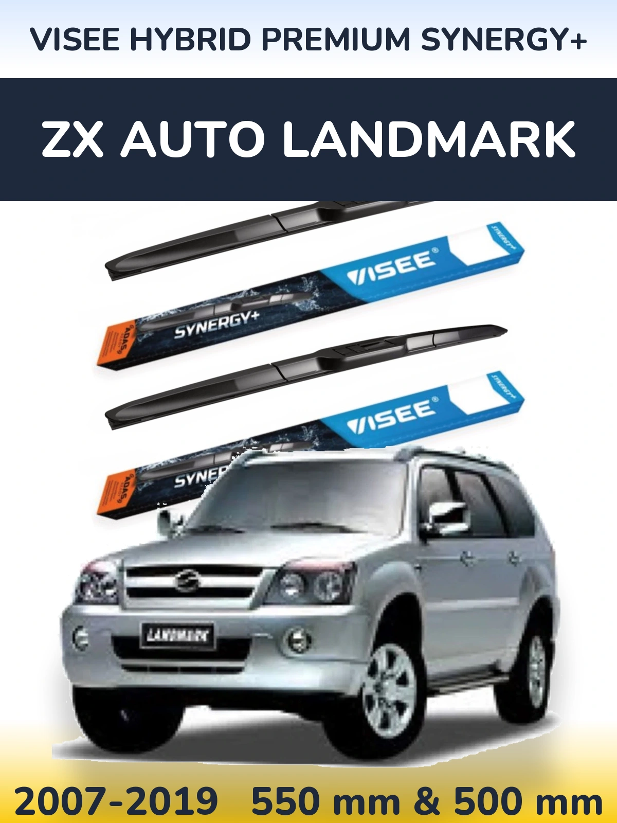 Sada předních stěračů VISEE HYBRID PREMIUM SYNERGY+ 550 a 500 mm pro ZX Auto Landmark 2007-2019