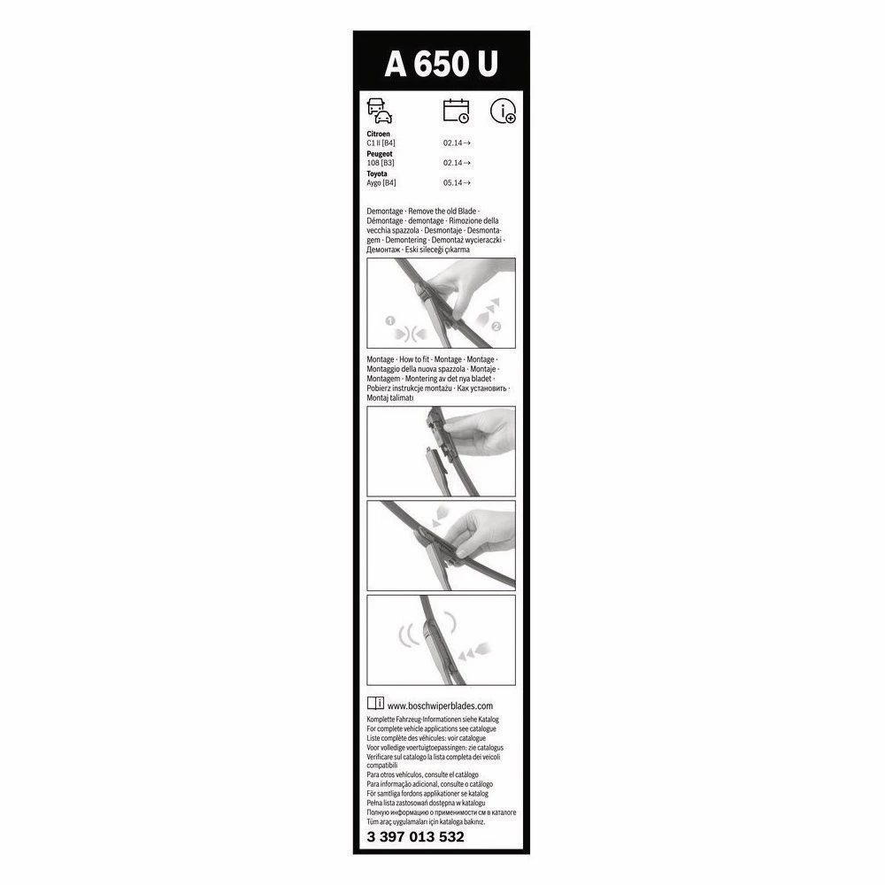Přední stěrač BOSCH AeroTwin 650 mm pro Citroen C1 2014-2022