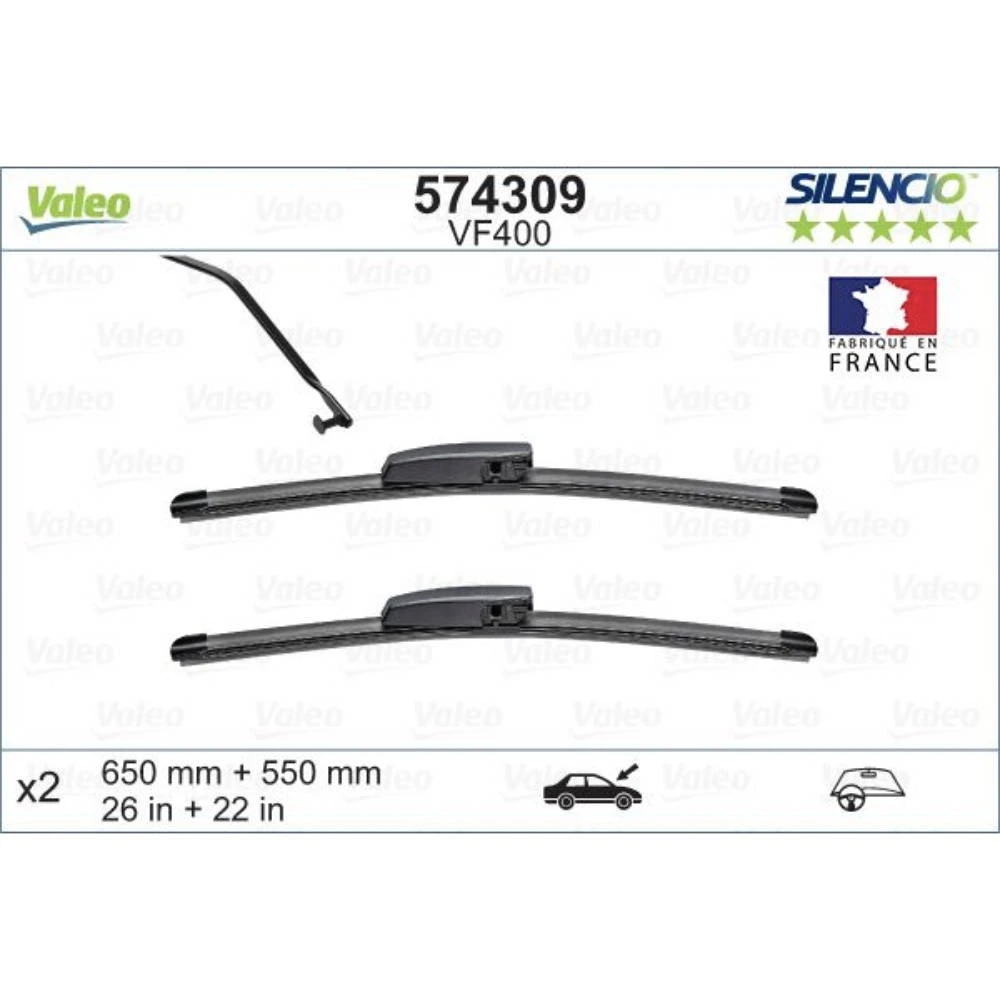 Sada předních stěračů Valeo Silencio Flat 650 a 550 mm pro Renault Grand Scenic 2003-2004