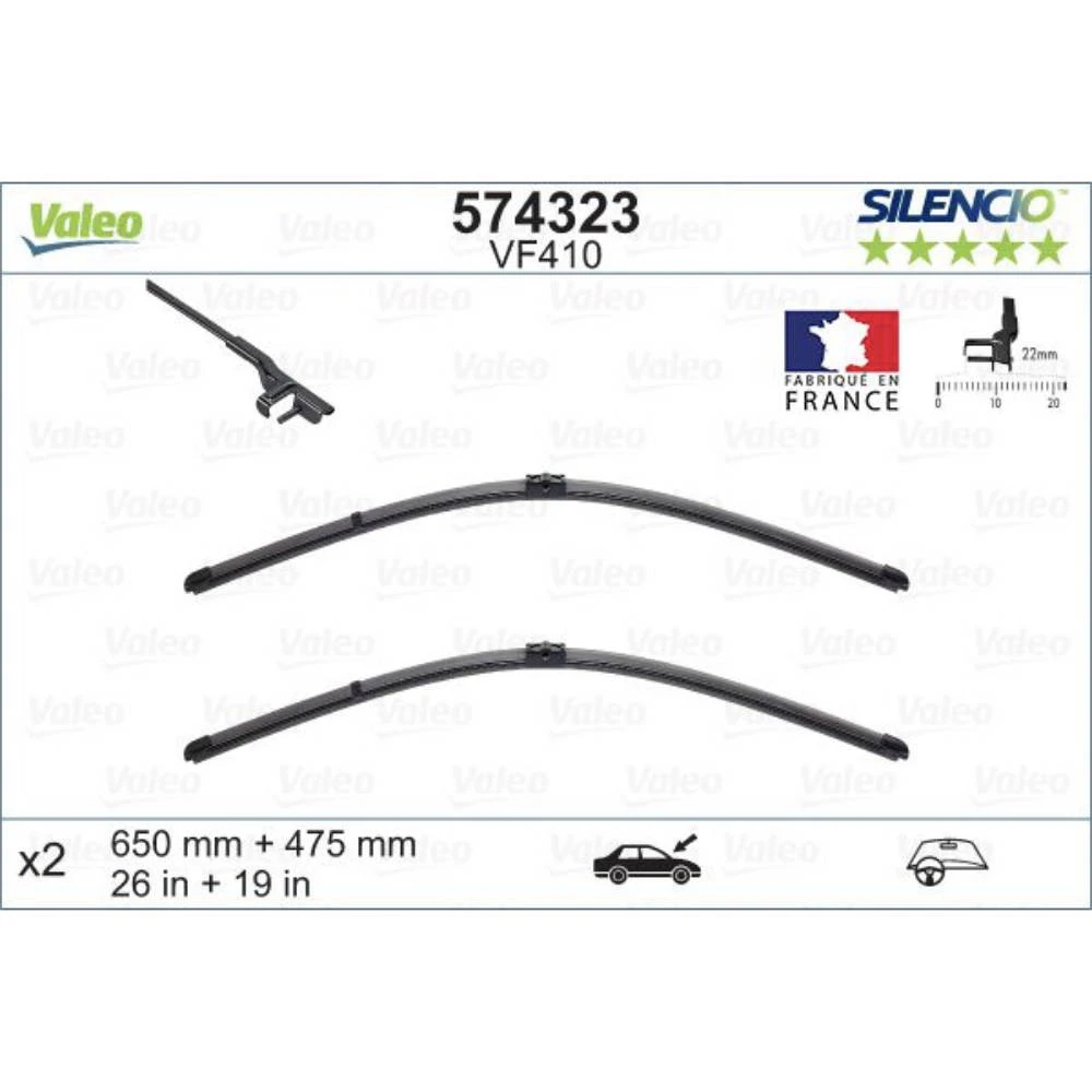 Sada předních stěračů Valeo Silencio Flat 650 a 475 mm pro Citroen C5 Break 2003-2008