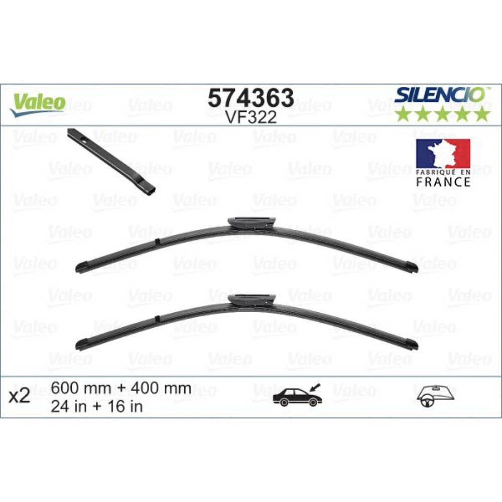 Sada předních stěračů Valeo Silencio Flat 600 a 400 mm pro Renault Megane 3 2008-2016