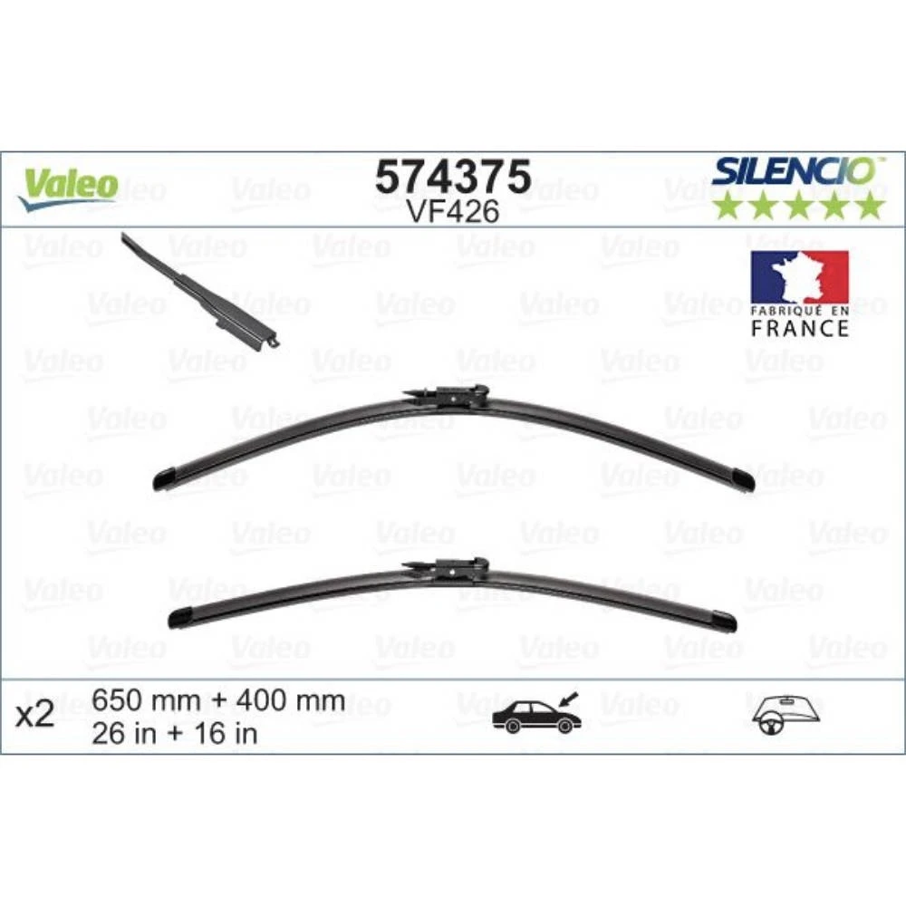 Sada předních stěračů Valeo Silencio Flat 650 a 400 mm pro Opel Corsa D 2006-2015