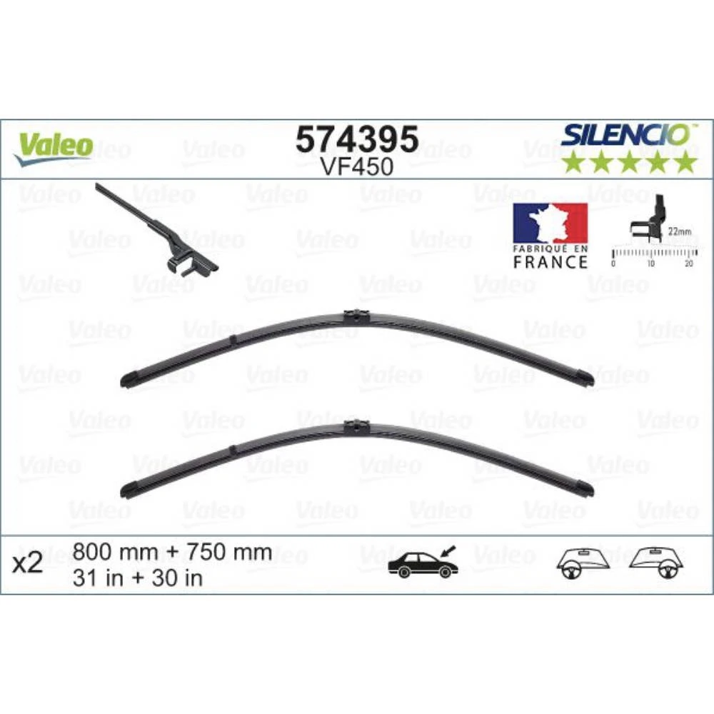 Sada předních stěračů Valeo Silencio Flat 800 a 750 mm pro Citroen C4 Grand Picasso 2007-2008