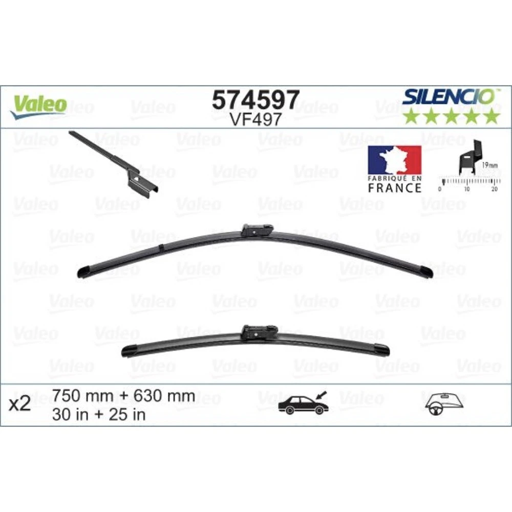 Sada předních stěračů Valeo Silencio Flat 750 a 630 mm pro Citroen DS5 2011-2019