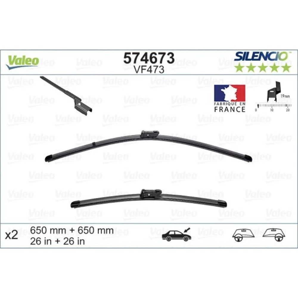 Sada předních stěračů Valeo Silencio Flat 650 a 650 mm pro Opel Astra J 2009-2019