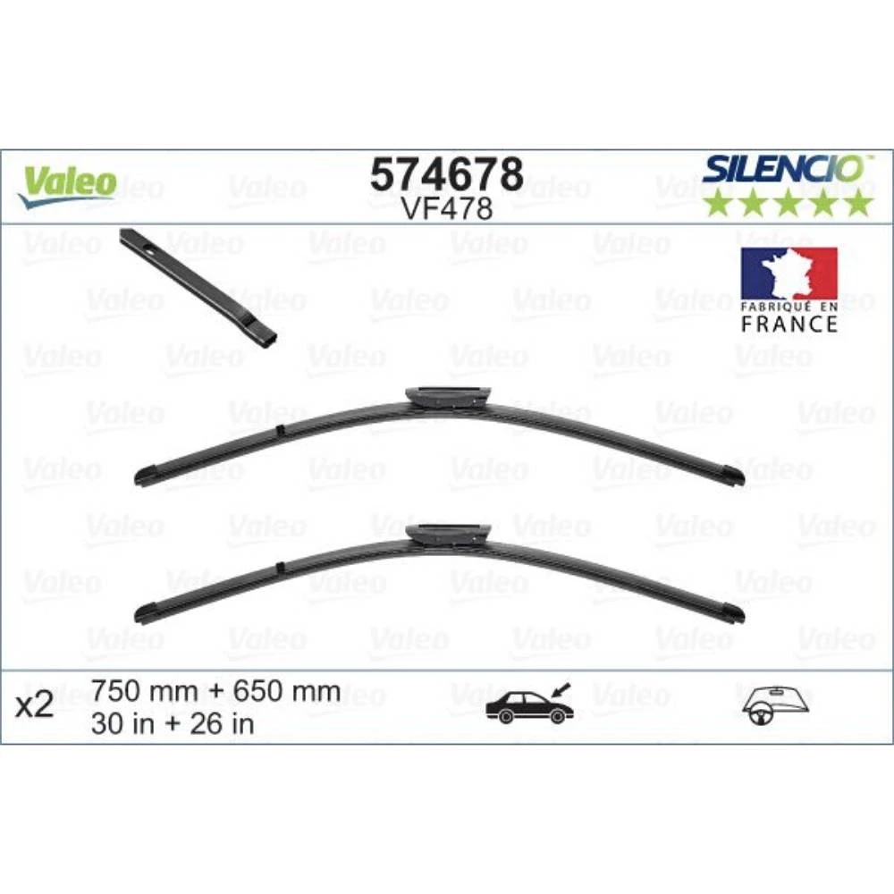 Sada předních stěračů Valeo Silencio Flat 750 a 650 mm pro Renault Scenic 3 2009-2016