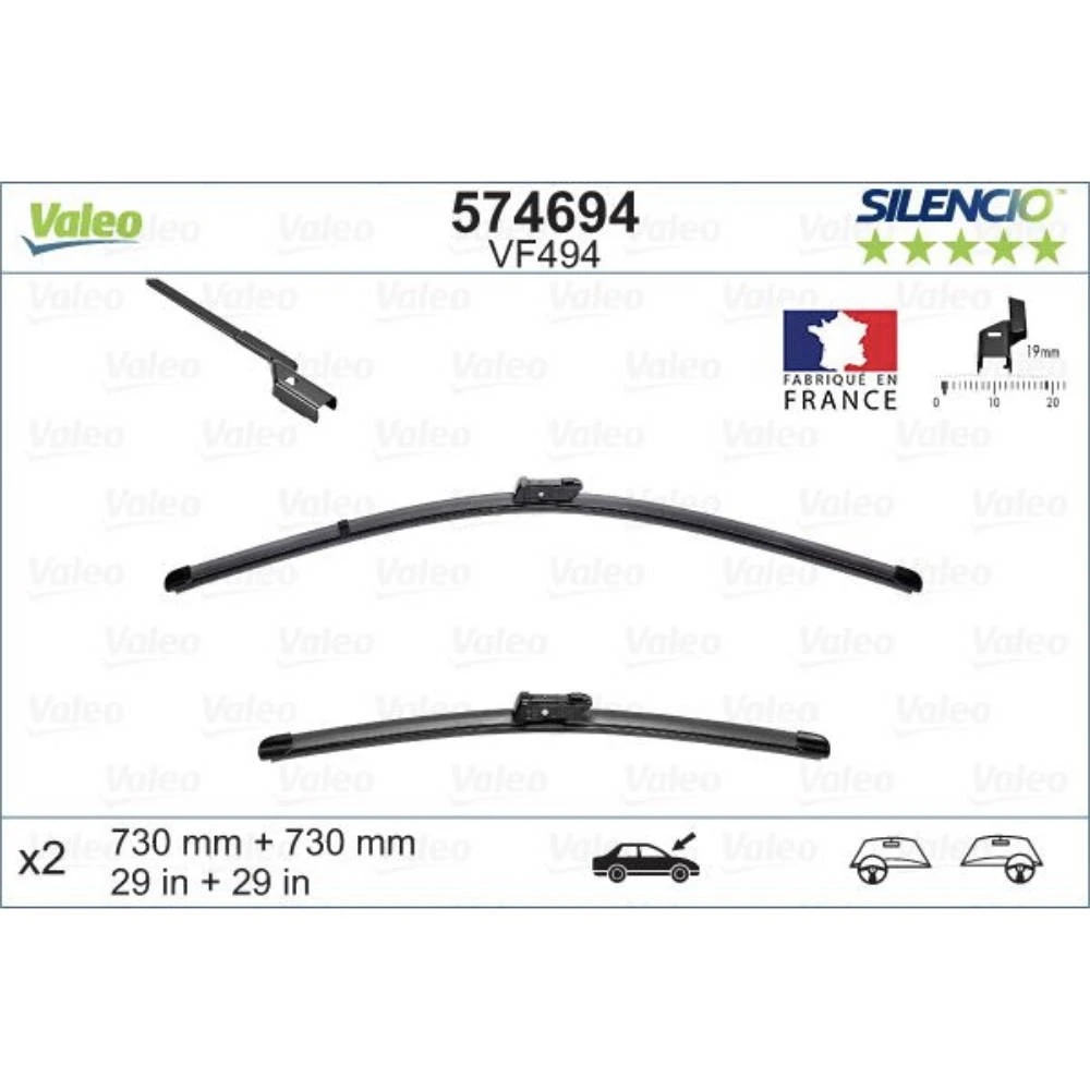 Sada předních stěračů Valeo Silencio Flat 730 a 730 mm pro Ford Focus 3 2010-2018