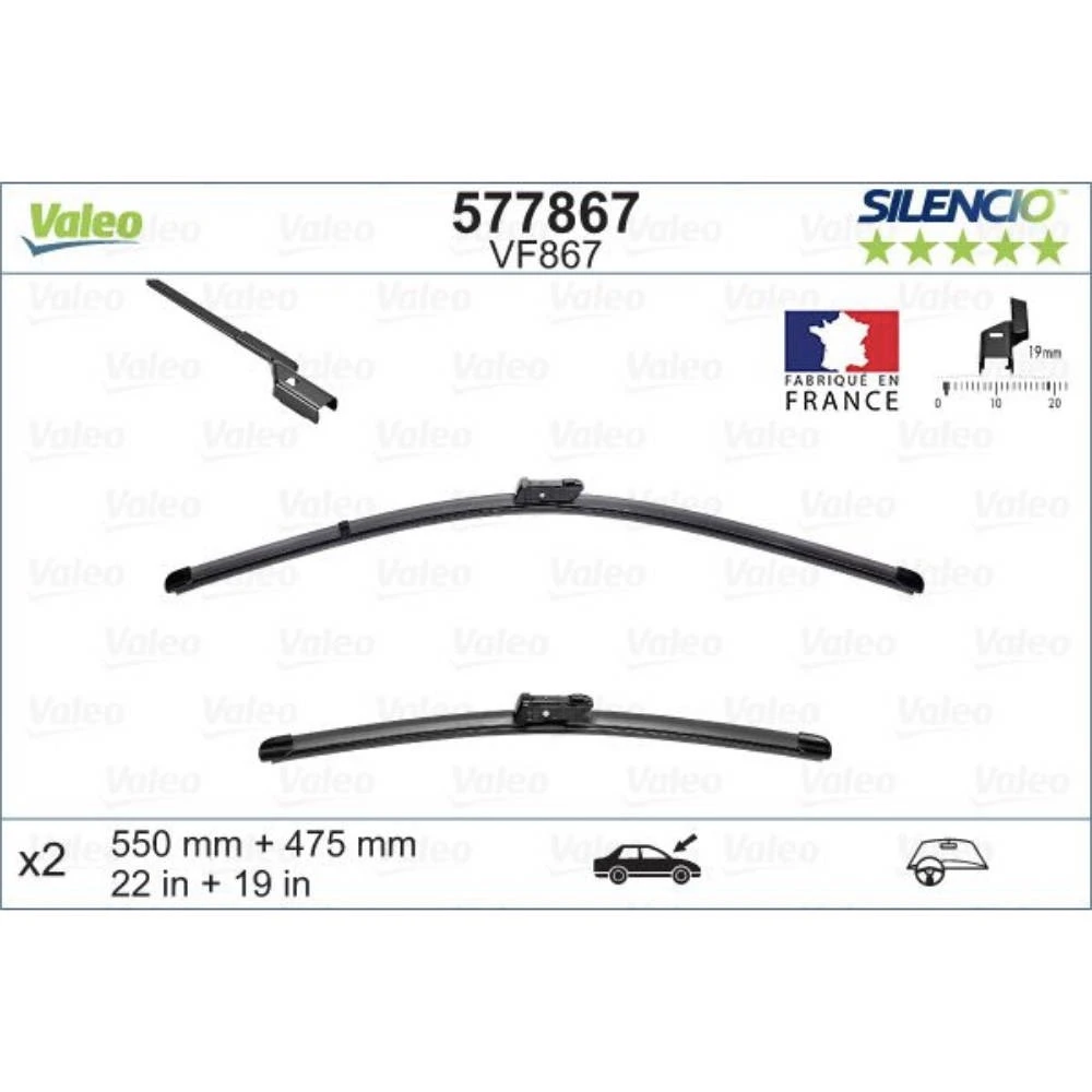 Sada předních stěračů Valeo Silencio Flat 550 a 475 mm pro Mercedes GLK 2014-2015