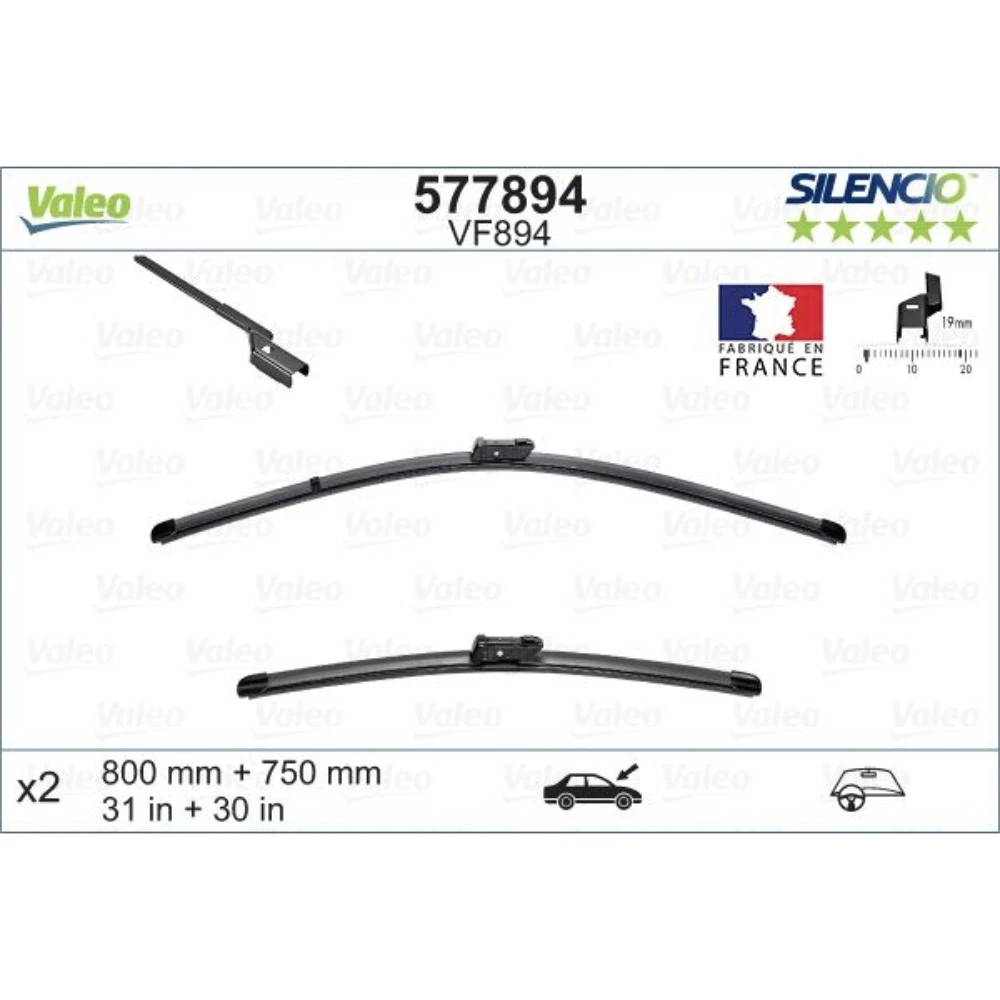 Sada předních stěračů Valeo Silencio Flat 800 a 750 mm pro Citroen C4 Grand Picasso 2013-2016