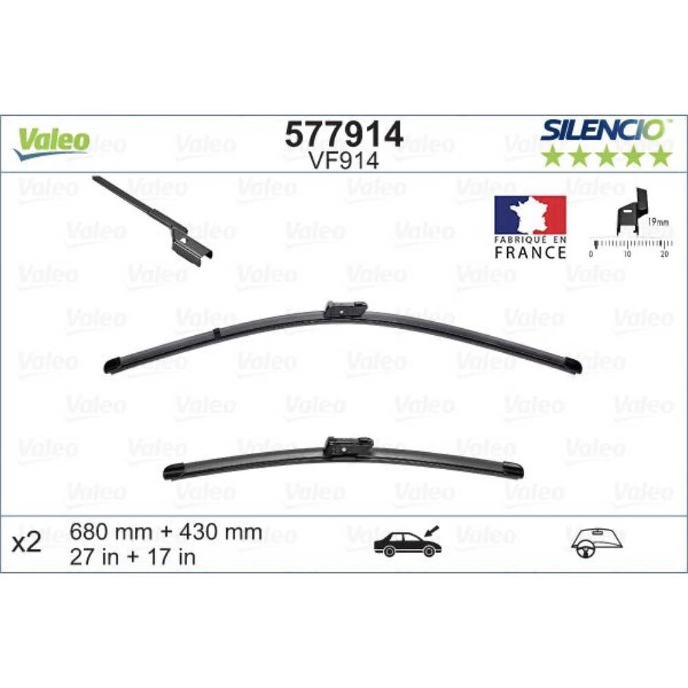 Sada předních stěračů Valeo Silencio Flat 680 a 430 mm pro Jaguar XE 2015-2026