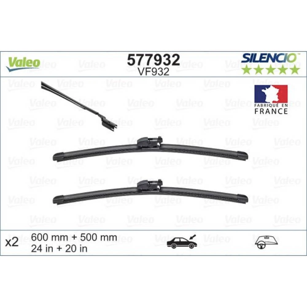 Sada předních stěračů Valeo Silencio Flat 600 a 500 mm pro Land Rover Range Rover Sport 2 2016-2022