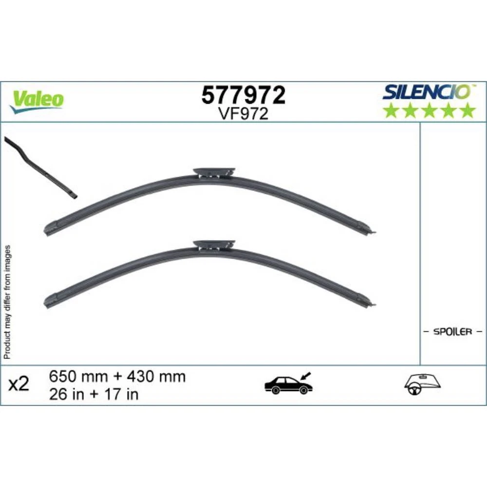 Sada předních stěračů Valeo Silencio Flat 650 a 430 mm pro Citroen C4 Cactus 2014-2018