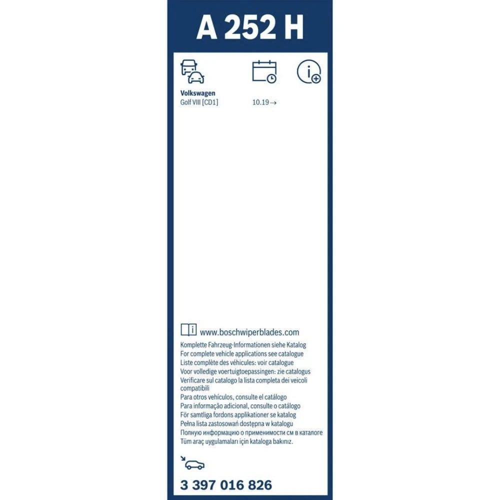 Zadní stěrač BOSCH Rear 250 mm pro Volkswagen Golf 8 2019-2026