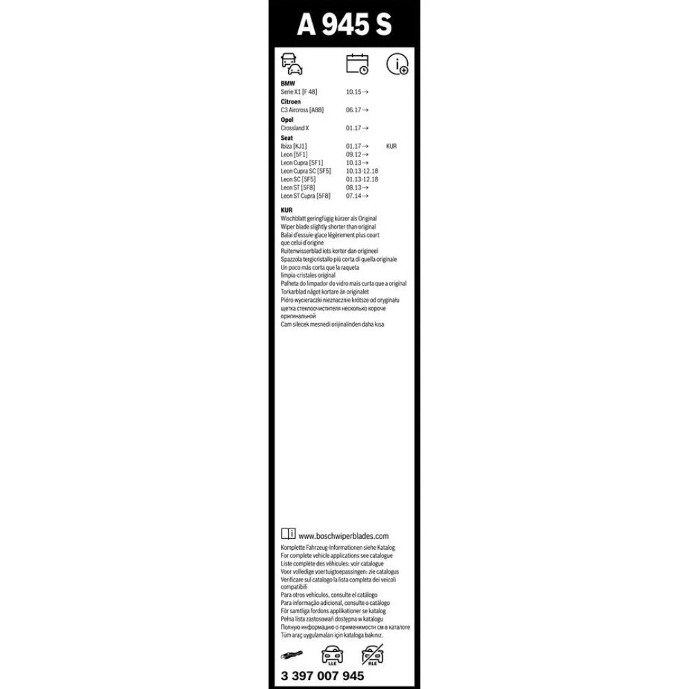 Sada předních stěračů BOSCH AeroTwin 650 a 400 mm pro DongFeng | DFSK U-Tour 2021-2026