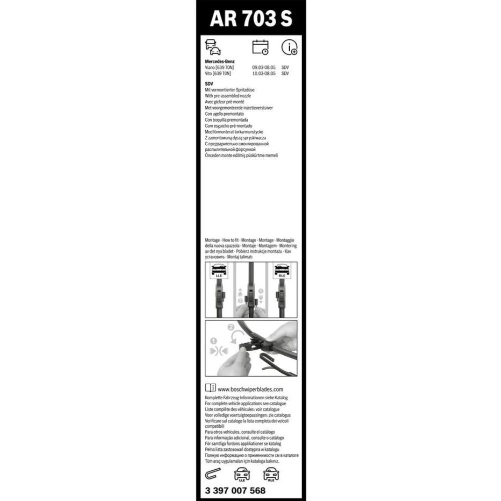 Sada předních stěračů BOSCH AeroTwin 700 a 650 mm pro Mercedes Viano 2003-2005