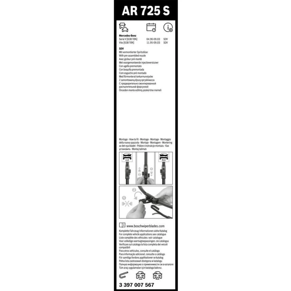 Sada předních stěračů BOSCH AeroTwin 650 a 550 mm pro Mercedes Vito 1995-2003