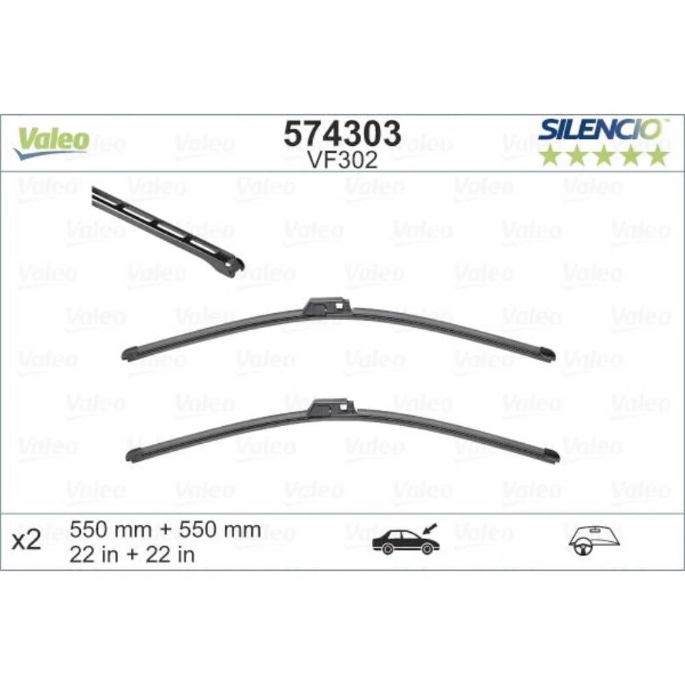 Sada předních stěračů Valeo Silencio Flat 550 a 550 mm pro Audi A4 Avant 2003-2008