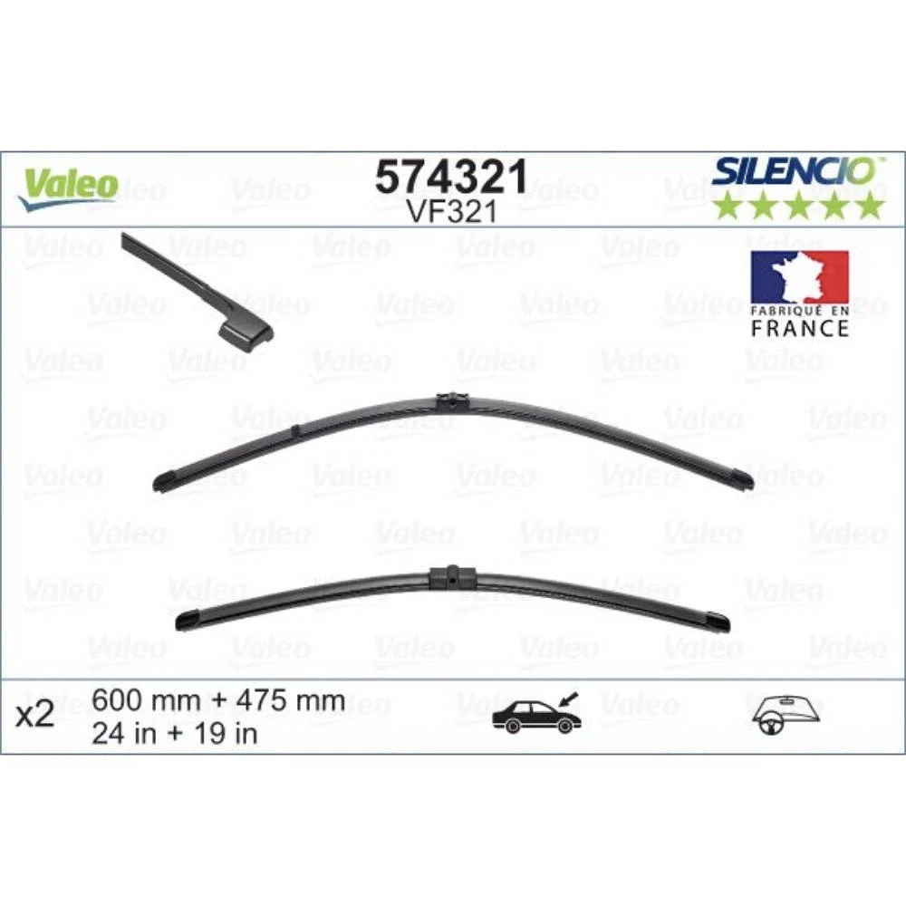 Sada předních stěračů Valeo Silencio Flat 600 a 475 mm pro BMW 3 Series 2005-2009