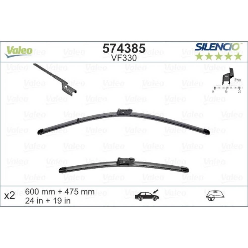 Sada předních stěračů Valeo Silencio Flat 600 a 475 mm pro Lync & Co 1 2017-2026