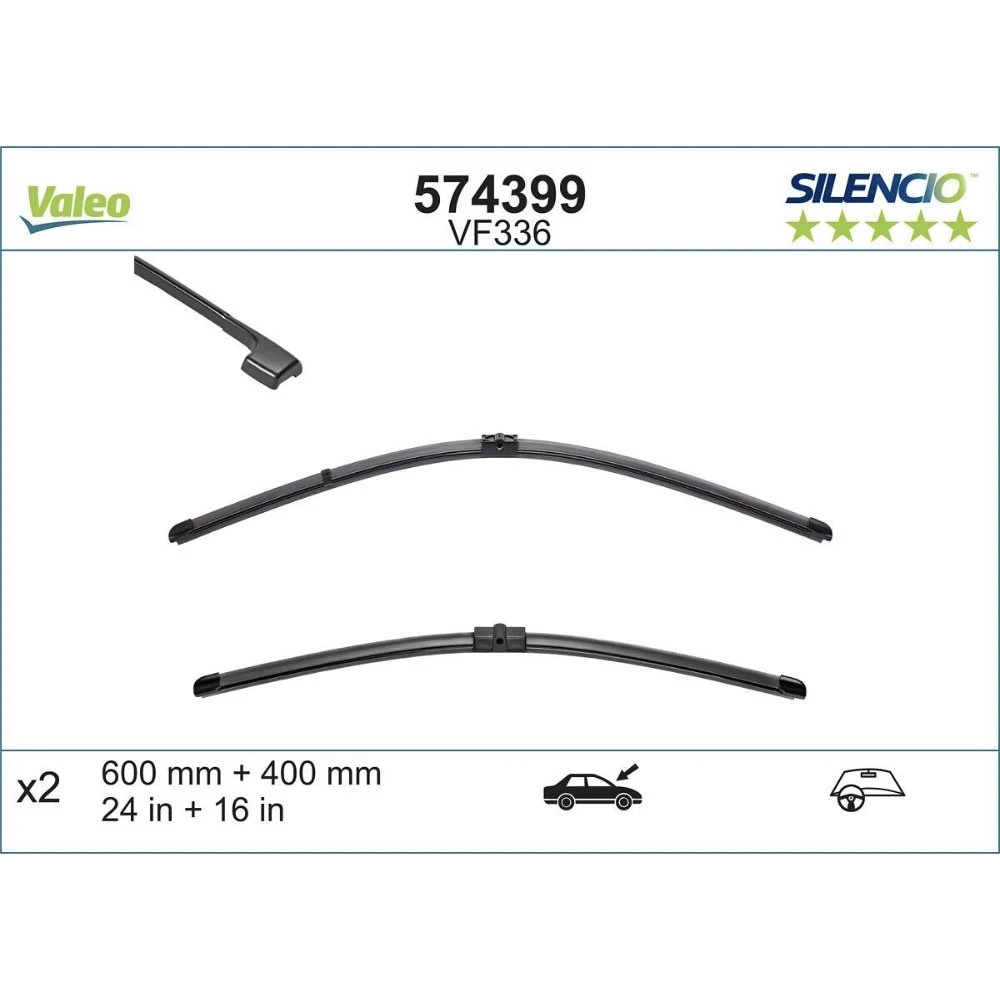 Sada předních stěračů Valeo Silencio Flat 600 a 400 mm pro BMW 3 Series 2005-2009