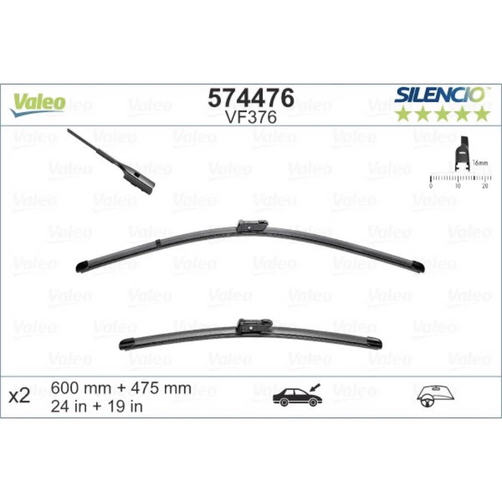 Sada předních stěračů Valeo Silencio Flat 600 a 475 mm pro Volkswagen Passat B7 Variant 2011-2014