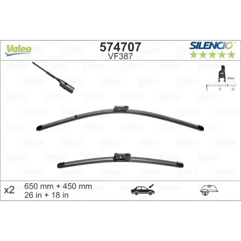 Sada předních stěračů Valeo Silencio Flat 650 a 450 mm pro KIA Sportage 5 Korea 2021-2026