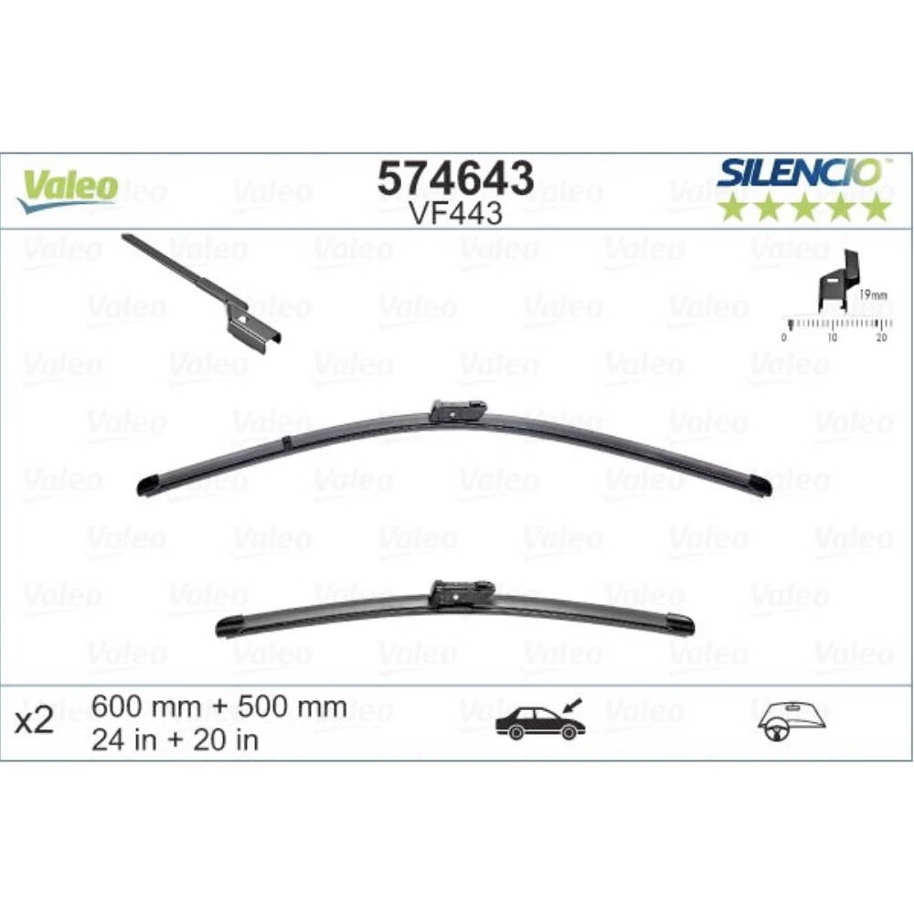 Sada předních stěračů Valeo Silencio Flat 600 a 500 mm pro BMW X6 2011-2014