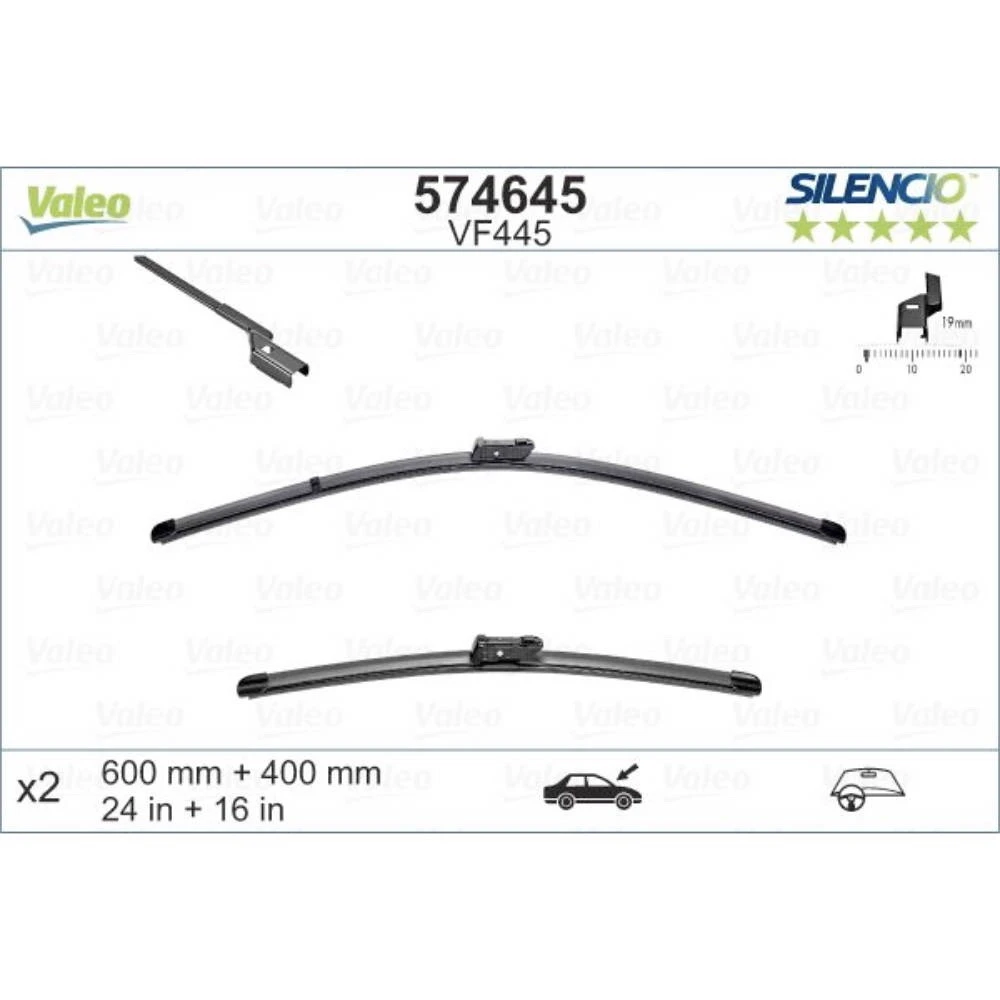 Sada předních stěračů Valeo Silencio Flat 600 a 400 mm pro Citroen C4 X 2022-2026