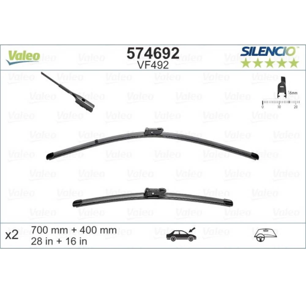 Sada předních stěračů Valeo Silencio Flat 700 a 400 mm pro DS DS7 Crossback 2017-2026