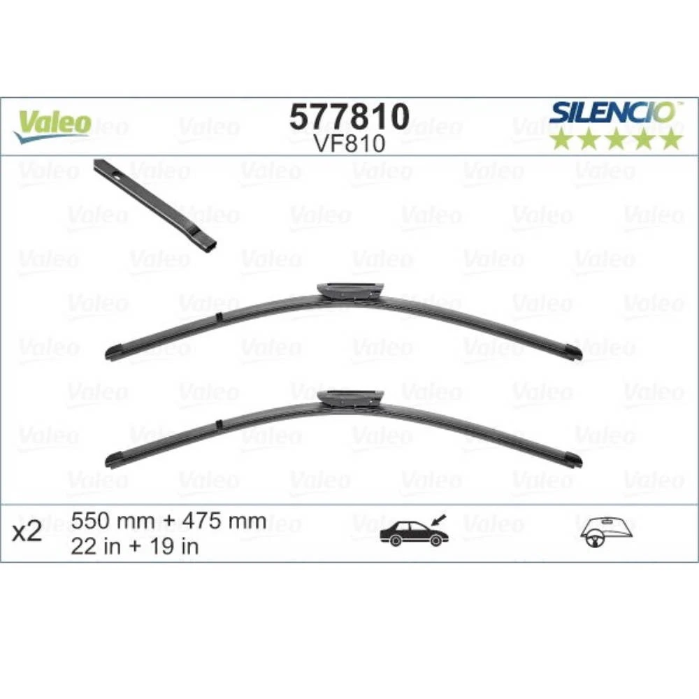 Sada předních stěračů Valeo Silencio Flat 550 a 475 mm pro Renault Symbol 3 2015-2021