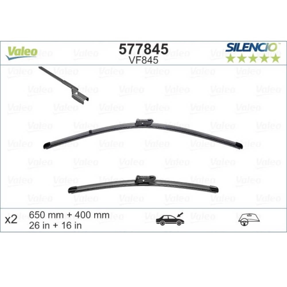 Sada předních stěračů Valeo Silencio Flat 650 a 400 mm pro Toyota Avensis 3 2015-2018