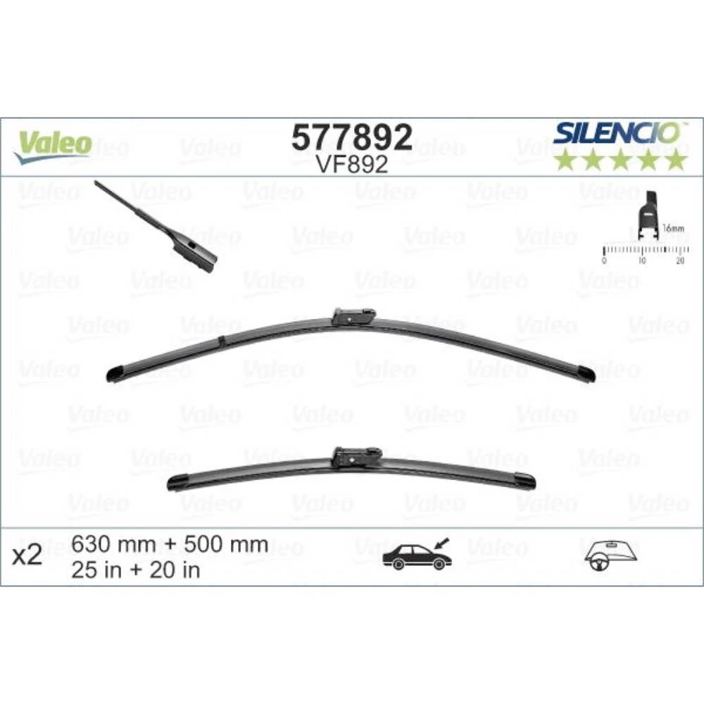 Sada předních stěračů Valeo Silencio Flat 630 a 500 mm pro Audi Q8 2018-2026