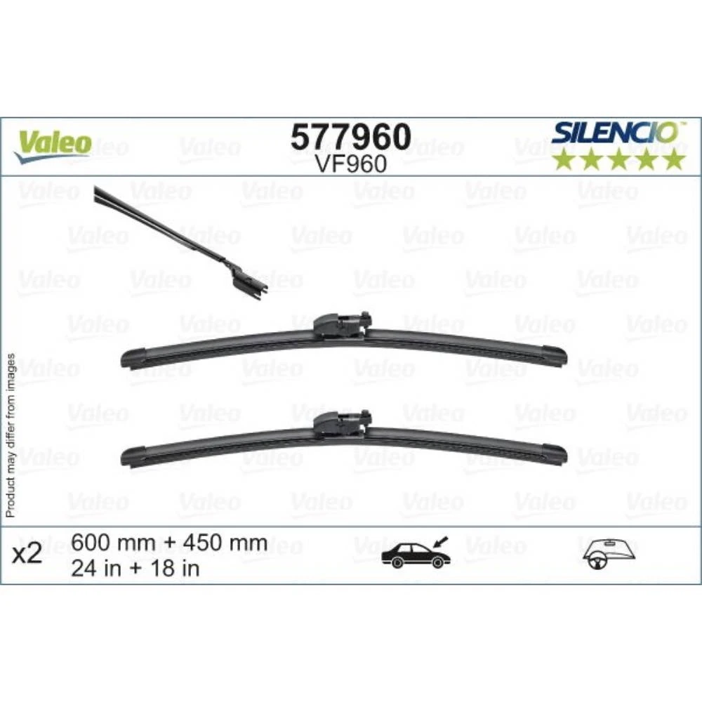 Sada předních stěračů Valeo Silencio Flat 600 a 450 mm pro Mazda CX-5 2017-2026
